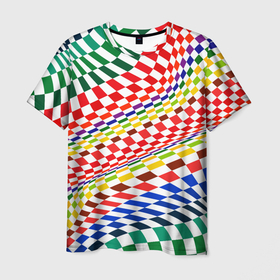 Мужская футболка 3D с принтом Разноцветная оптическая иллюзия в Курске, 100% полиэфир | прямой крой, круглый вырез горловины, длина до линии бедер | 