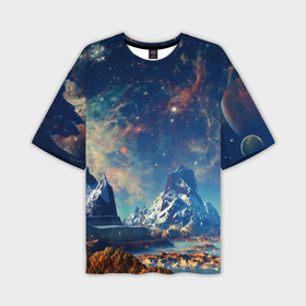 Мужская футболка oversize 3D с принтом Горы и бескрайний космос ,  |  | 