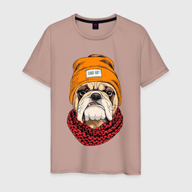 Мужская футболка хлопок с принтом Mops   good boy в Тюмени, 100% хлопок | прямой крой, круглый вырез горловины, длина до линии бедер, слегка спущенное плечо. | 
