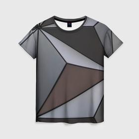 Женская футболка 3D с принтом Металлическая геометрическая броня в Екатеринбурге, 100% полиэфир ( синтетическое хлопкоподобное полотно) | прямой крой, круглый вырез горловины, длина до линии бедер | 