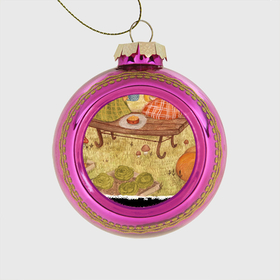 Стеклянный ёлочный шар с принтом Ёж и лис в осеннем саду в Тюмени, Стекло | Диаметр: 80 мм | 