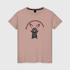Женская футболка хлопок с принтом Черный кролик кричит в Екатеринбурге, 100% хлопок | прямой крой, круглый вырез горловины, длина до линии бедер, слегка спущенное плечо | 