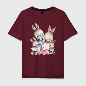 Мужская футболка хлопок Oversize с принтом Семья зайцев , 100% хлопок | свободный крой, круглый ворот, “спинка” длиннее передней части | 