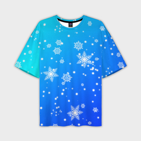 Мужская футболка OVERSIZE 3D с принтом Снежинки на голубом фоне в Кировске,  |  | 