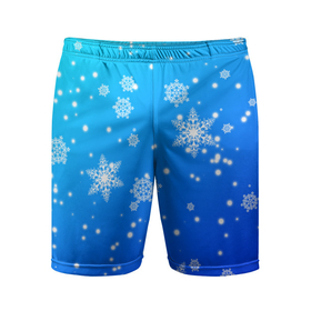 Мужские шорты спортивные с принтом Снежинки на голубом фоне ,  |  | 