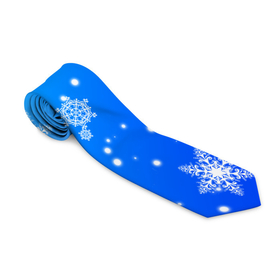 Галстук 3D с принтом Снежинки на голубом фоне в Кировске, 100% полиэстер | Длина 148 см; Плотность 150-180 г/м2 | 