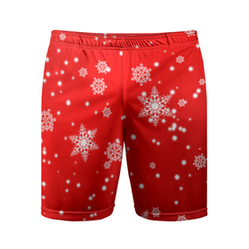 Мужские шорты спортивные с принтом Снежинки на красном фоне ,  |  | 