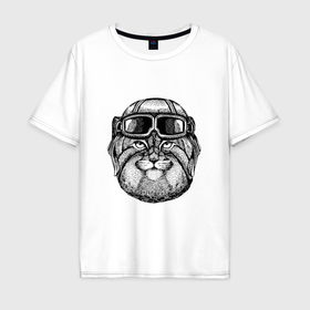 Мужская футболка хлопок Oversize с принтом Biker manul в Екатеринбурге, 100% хлопок | свободный крой, круглый ворот, “спинка” длиннее передней части | Тематика изображения на принте: 