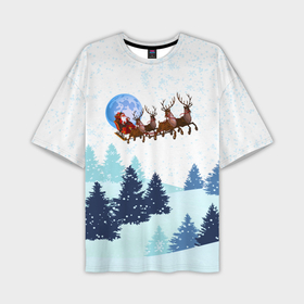 Мужская футболка OVERSIZE 3D с принтом Санта на оленях ,  |  | 