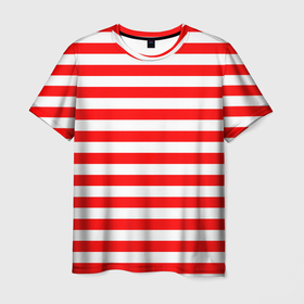Мужская футболка 3D с принтом Красный полосатый новогодний леденец , 100% полиэфир | прямой крой, круглый вырез горловины, длина до линии бедер | 
