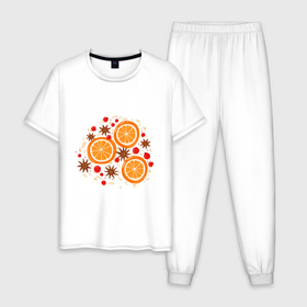 Мужская пижама хлопок с принтом Дольки апельсинов в Тюмени, 100% хлопок | брюки и футболка прямого кроя, без карманов, на брюках мягкая резинка на поясе и по низу штанин
 | 