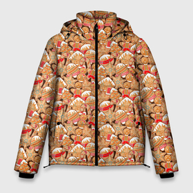 Мужская зимняя куртка 3D с принтом Новогодние сладости в Санкт-Петербурге, верх — 100% полиэстер; подкладка — 100% полиэстер; утеплитель — 100% полиэстер | длина ниже бедра, свободный силуэт Оверсайз. Есть воротник-стойка, отстегивающийся капюшон и ветрозащитная планка. 

Боковые карманы с листочкой на кнопках и внутренний карман на молнии. | Тематика изображения на принте: 