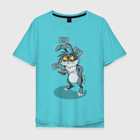 Мужская футболка хлопок Oversize с принтом Смарт кролик в Тюмени, 100% хлопок | свободный крой, круглый ворот, “спинка” длиннее передней части | 