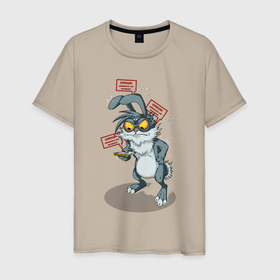 Мужская футболка хлопок с принтом Смарт кролик в Белгороде, 100% хлопок | прямой крой, круглый вырез горловины, длина до линии бедер, слегка спущенное плечо. | 