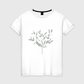 Женская футболка хлопок с принтом Ветви эвкалипта в Екатеринбурге, 100% хлопок | прямой крой, круглый вырез горловины, длина до линии бедер, слегка спущенное плечо | 