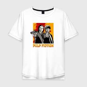 Мужская футболка хлопок Oversize с принтом Криминальное чтиво John Travolta Samuel L. Jackson в Белгороде, 100% хлопок | свободный крой, круглый ворот, “спинка” длиннее передней части | 