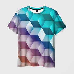Мужская футболка 3D с принтом Объёмные разноцветные кубы в Тюмени, 100% полиэфир | прямой крой, круглый вырез горловины, длина до линии бедер | 