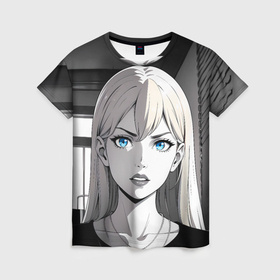 Женская футболка 3D с принтом Нейросеть   аниме блондинка , 100% полиэфир ( синтетическое хлопкоподобное полотно) | прямой крой, круглый вырез горловины, длина до линии бедер | 