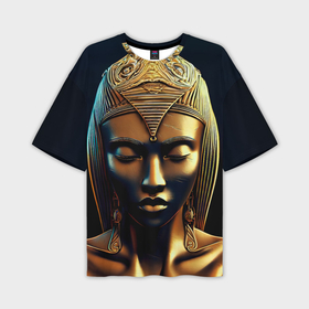Мужская футболка oversize 3D с принтом Нейросеть   золотая статуя египетской царицы в Курске,  |  | Тематика изображения на принте: 