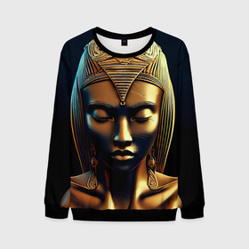 Мужской свитшот 3D с принтом Нейросеть   золотая статуя египетской царицы в Тюмени, 100% полиэстер с мягким внутренним слоем | круглый вырез горловины, мягкая резинка на манжетах и поясе, свободная посадка по фигуре | 