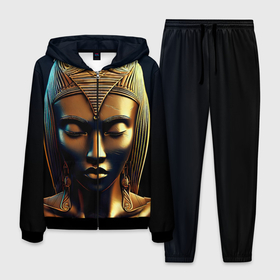 Мужской костюм 3D с принтом Нейросеть   золотая статуя египетской царицы в Петрозаводске, 100% полиэстер | Манжеты и пояс оформлены тканевой резинкой, двухслойный капюшон со шнурком для регулировки, карманы спереди | 