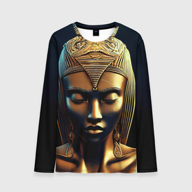 Мужской лонгслив 3D с принтом Нейросеть   золотая статуя египетской царицы в Петрозаводске, 100% полиэстер | длинные рукава, круглый вырез горловины, полуприлегающий силуэт | 