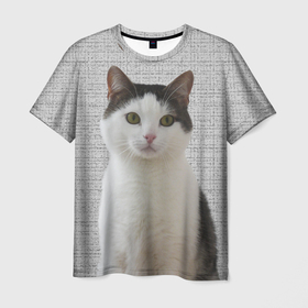 Мужская футболка 3D с принтом Задумчивый котик в Белгороде, 100% полиэфир | прямой крой, круглый вырез горловины, длина до линии бедер | 