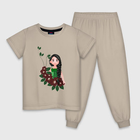 Детская пижама хлопок с принтом Лесная фея среди бардовых цветов в Тюмени, 100% хлопок |  брюки и футболка прямого кроя, без карманов, на брюках мягкая резинка на поясе и по низу штанин
 | Тематика изображения на принте: 