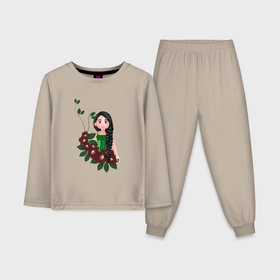 Детская пижама с лонгсливом хлопок с принтом Лесная фея среди бардовых цветов ,  |  | Тематика изображения на принте: 