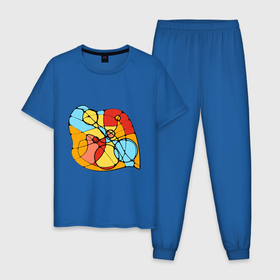 Мужская пижама хлопок с принтом Абстрактный цветной рисунок в Санкт-Петербурге, 100% хлопок | брюки и футболка прямого кроя, без карманов, на брюках мягкая резинка на поясе и по низу штанин
 | 