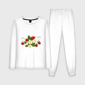 Женская пижама хлопок (с лонгсливом) с принтом Свежие ягоды земляники ,  |  | 