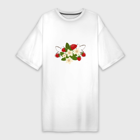 Платье-футболка хлопок с принтом Свежие ягоды земляники в Екатеринбурге,  |  | 