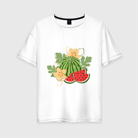 Женская футболка хлопок Oversize с принтом Арбуз и сочные ломтики в Кировске, 100% хлопок | свободный крой, круглый ворот, спущенный рукав, длина до линии бедер
 | 