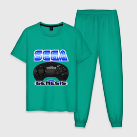 Мужская пижама хлопок с принтом Sega genesis joystick , 100% хлопок | брюки и футболка прямого кроя, без карманов, на брюках мягкая резинка на поясе и по низу штанин
 | 