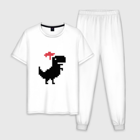 Мужская пижама хлопок с принтом Новогодний гугл динозаврик в Санкт-Петербурге, 100% хлопок | брюки и футболка прямого кроя, без карманов, на брюках мягкая резинка на поясе и по низу штанин
 | 