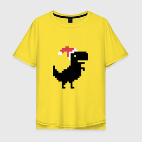 Мужская футболка хлопок Oversize с принтом Новогодний гугл динозаврик в Тюмени, 100% хлопок | свободный крой, круглый ворот, “спинка” длиннее передней части | Тематика изображения на принте: 