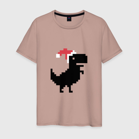 Мужская футболка хлопок с принтом Новогодний гугл динозаврик в Петрозаводске, 100% хлопок | прямой крой, круглый вырез горловины, длина до линии бедер, слегка спущенное плечо. | 