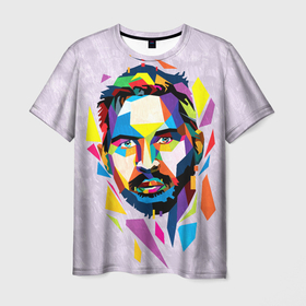Мужская футболка 3D с принтом Портрет Тома Харди в геометрическом стиле в Кировске, 100% полиэфир | прямой крой, круглый вырез горловины, длина до линии бедер | 