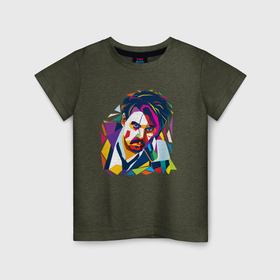 Детская футболка хлопок с принтом Портрет Джонни Деппа полигональный в Петрозаводске, 100% хлопок | круглый вырез горловины, полуприлегающий силуэт, длина до линии бедер | Тематика изображения на принте: 