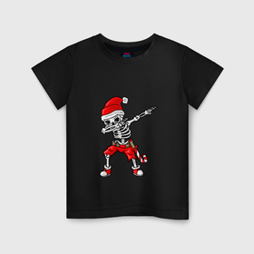 Детская футболка хлопок с принтом Новогодний скелет дэбует в Курске, 100% хлопок | круглый вырез горловины, полуприлегающий силуэт, длина до линии бедер | Тематика изображения на принте: 