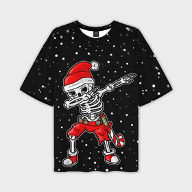 Мужская футболка OVERSIZE 3D с принтом Dab новогодний скелет в Кировске,  |  | Тематика изображения на принте: 