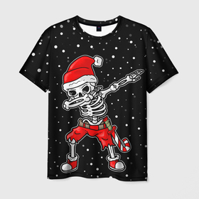 Мужская футболка 3D с принтом Dab новогодний скелет , 100% полиэфир | прямой крой, круглый вырез горловины, длина до линии бедер | 