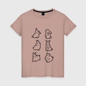 Женская футболка хлопок с принтом Шесть кроликов в Новосибирске, 100% хлопок | прямой крой, круглый вырез горловины, длина до линии бедер, слегка спущенное плечо | 