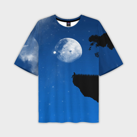 Мужская футболка OVERSIZE 3D с принтом На краю пропасти под луной ,  |  | 