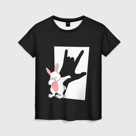 Женская футболка 3D с принтом Тень дабающего кролика в Екатеринбурге, 100% полиэфир ( синтетическое хлопкоподобное полотно) | прямой крой, круглый вырез горловины, длина до линии бедер | 