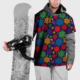 Накидка на куртку 3D с принтом Снежинки разноцветные в Санкт-Петербурге, 100% полиэстер |  | Тематика изображения на принте: 