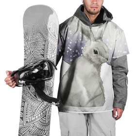 Накидка на куртку 3D с принтом Милый кролик на снегу в Кировске, 100% полиэстер |  | Тематика изображения на принте: 