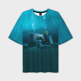 Мужская футболка OVERSIZE 3D с принтом Аквалангист тракторист на дне океана в Санкт-Петербурге,  |  | Тематика изображения на принте: 