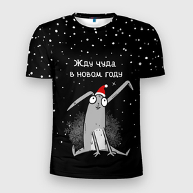 Мужская футболка 3D Slim с принтом Кролик в оживания чуда в новом году в Екатеринбурге, 100% полиэстер с улучшенными характеристиками | приталенный силуэт, круглая горловина, широкие плечи, сужается к линии бедра | 