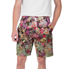 Мужские шорты 3D с принтом Бутоны роз ,  полиэстер 100% | прямой крой, два кармана без застежек по бокам. Мягкая трикотажная резинка на поясе, внутри которой широкие завязки. Длина чуть выше колен | 